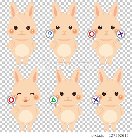 ○×△の札を持ったウサギのキャラクターイラストセット 127392613
