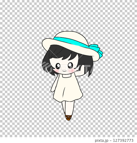 簡單的夏季帽子女孩穿裙子 127392773