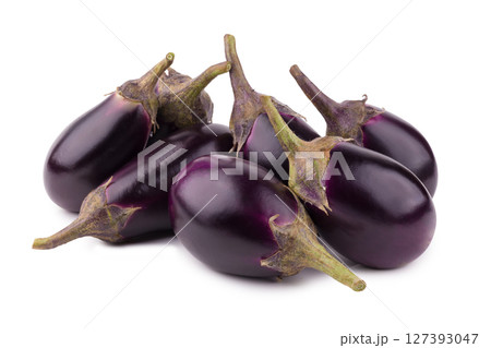 Glossy Purple Eggplant with Smooth Skin isolated on a white background Glossy Purple Eggplant with Smooth Skin isolated on a white background 127393047