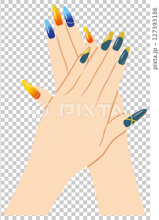 一隻手的插圖，上面畫著長長的、華麗的指甲 127393186