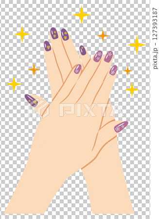 Illustration of a hand with glittering nail art Illustration of a hand with glittering nail art 127393187