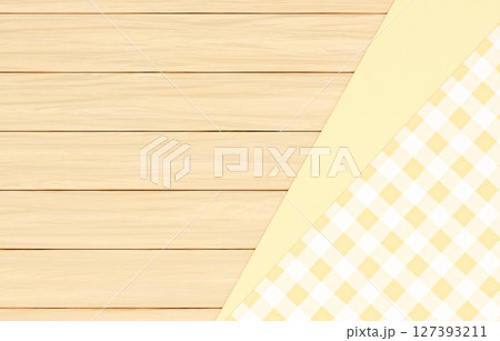 背景素材_木のテーブルと布_黄色 127393211