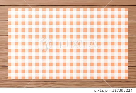 背景素材_木のテーブルと布_オレンジ 背景素材_木のテーブルと布_オレンジ 127393224