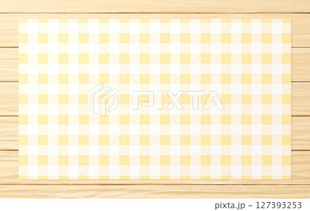 背景素材_木のテーブルと布_黄色 127393253