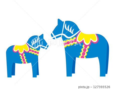 青いダーラナホースのイラスト 127393526