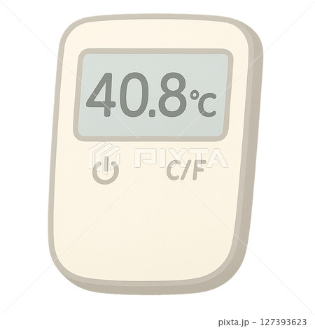 40.8℃を表示するシンプルなデジタル温度計,高温を示す電子表示の温度計アイコン,熱中症警戒レベルの 127393623