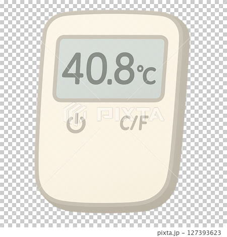 40.8℃を表示するシンプルなデジタル温度計,高温を示す電子表示の温度計アイコン,熱中症警戒レベルの 127393623