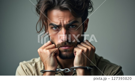 A Remorseful and Guilty Prisoner in Handcuffs A Remorseful and Guilty Prisoner in Handcuffs 127393820