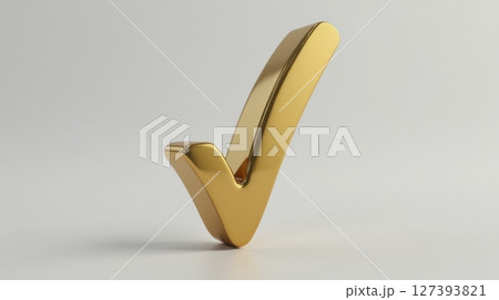 A shiny gold tick mark with a reflective surface A shiny gold tick mark with a reflective surface 127393821