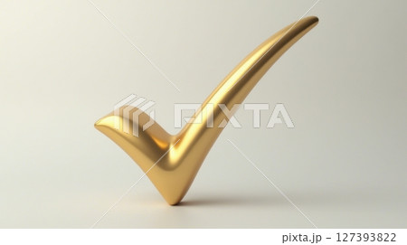 A shiny gold tick mark with a reflective surface A shiny gold tick mark with a reflective surface 127393822