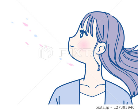 髪をなびかせる横顔の女性 髪をなびかせる横顔の女性 127393940