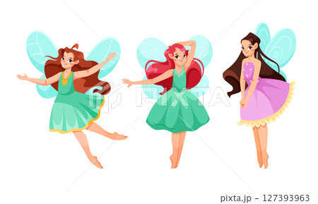 Whimsical Fairies with Beautiful Colorful Dresses and Enchanting Wings Await You 127393963