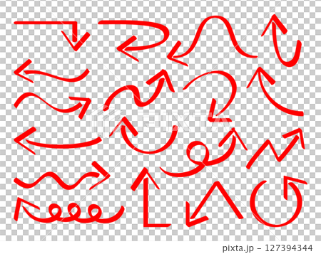 Set of red arrow icons drawn with marker 127394344