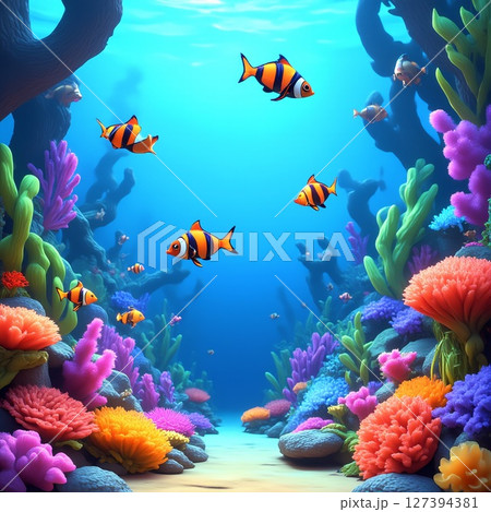 珊瑚と魚が織りなす風景 127394381