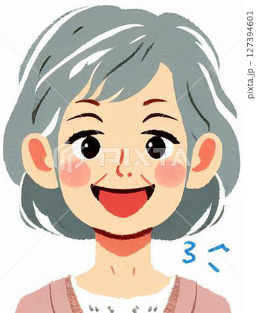 日本人シニア中年女性！マダムは40代、50代、60代、70代、80代ぐらいの笑顔AI年寄りイラスト！ 127394601