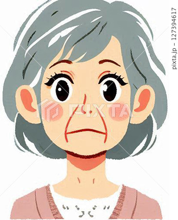 日本人シニア中年女性！マダムは40代、50代、60代、70代、80代ぐらいの困るAI年寄りイラスト！ 127394617