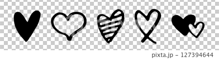 手描きのハートアイコン。落書き風のハート。バレンタインデーや愛のシンボル。ベクター素材。 127394644