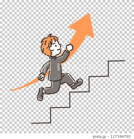 A man in a suit running up the stairs 127394705