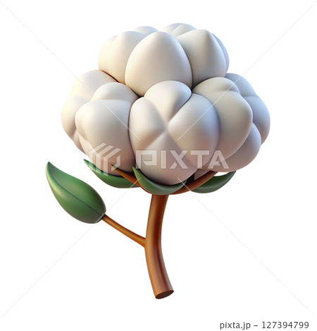 3d render of cotton plant isolated, natural fiber agriculture, fluffy white boll, farming crop 127394799