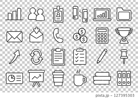 ビジネスアイコンセット　線　モノクロ 127395303