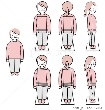 姿勢の歪みと正しい姿勢セット 127395461