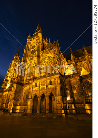 St. Vitus Cathedral glowing at night in Prague 127395574