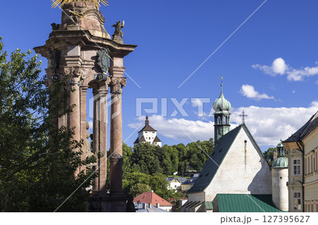 Holy trinity column overlooking Old Castle in Banska Stiavnica, Slovakia Holy trinity column overlooking Old Castle in Banska Stiavnica, Slovakia 127395627