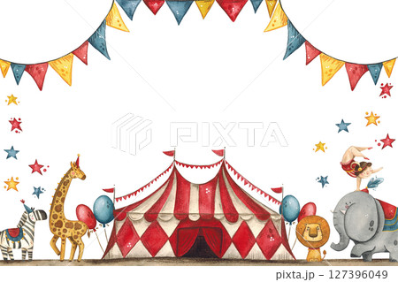 Bright, cheerful, children's poster with a circus Bright, cheerful, children's poster with a circus 127396049