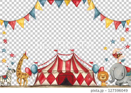 Bright, cheerful, children's poster with a circus Bright, cheerful, children's poster with a circus 127396049