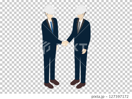 Isometric illustration of a businessman in a helmet shaking hands 127397172