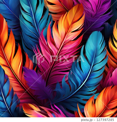 an AI Image Generator, Vibrant Orange and Blue Feathers with Abstract Artistic Design an AI Image Generator, Vibrant Orange and Blue Feathers with Abstract Artistic Design 127397285