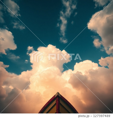 空に浮かぶ船のファンタジー風景画像 空に浮かぶ船のファンタジー風景画像 127397489