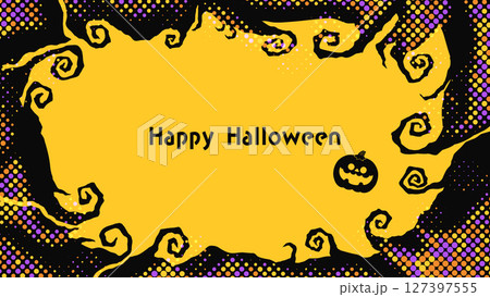 ハロウィンイメージの木のレトロなフレームイラスト ハロウィンイメージの木のレトロなフレームイラスト 127397555