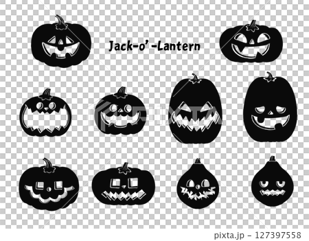 Halloween pumpkin and jack-o'-lantern silhouette set 127397558
