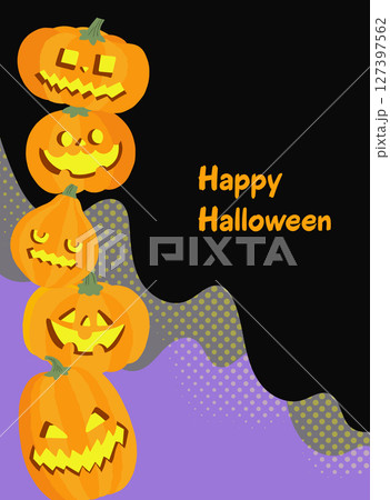 ハロウィンのかぼちゃが並ぶ背景イラスト素材 127397562
