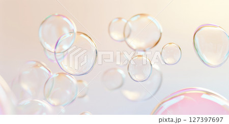 Soap bubbles floating on soft gradient background 127397697