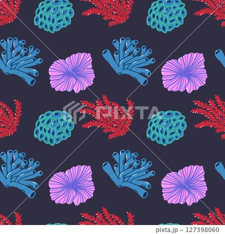 Colorful Marine-Inspired Pattern Featuring Coral and Sea Life Illustrations Colorful Marine-Inspired Pattern Featuring Coral and Sea Life Illustrations 127398060
