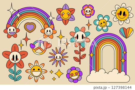 Retro rainbow flower collection Retro rainbow flower collection 127398144