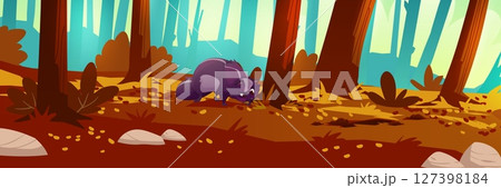 Autumn forest landscape with skunk Autumn forest landscape with skunk 127398184