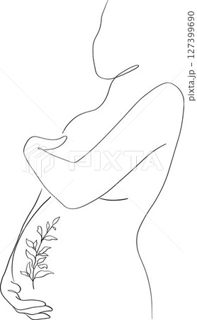 Beautiful pregnant woman line art. Pregnant belly 127399690