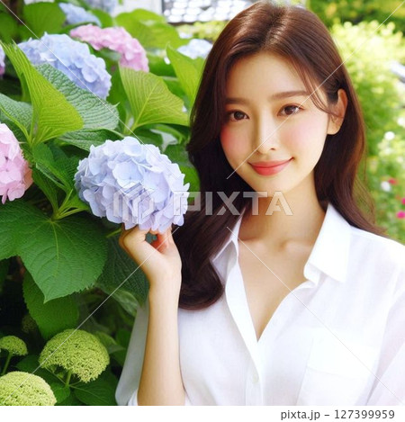 アジサイと女性ポートレート アジサイと女性ポートレート 127399959