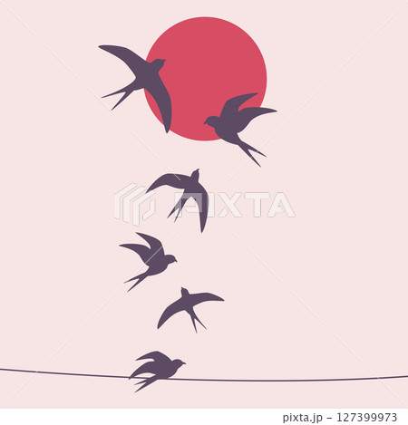 birds silhouettes at the sunset birds silhouettes at the sunset 127399973