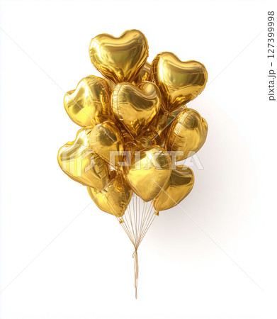 Gold and multicolored color balloons with customizable space for text. Event celebration concept 127399998