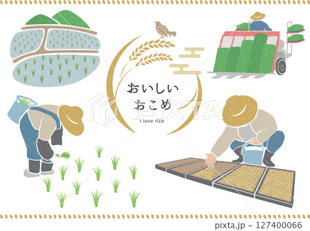 種まき、田植えをする農家の人々 127400066