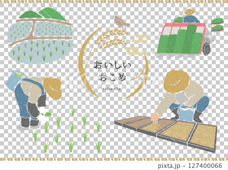 種まき、田植えをする農家の人々 127400066