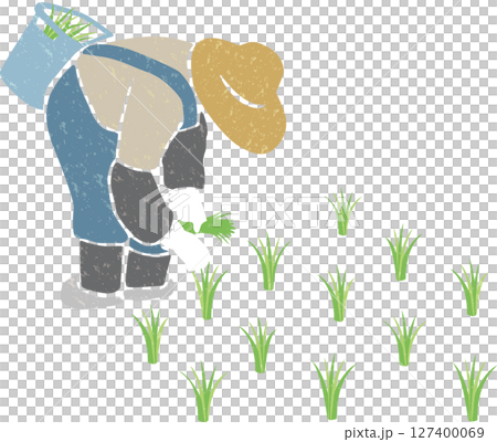 田植えをする農家 田植えをする農家 127400069
