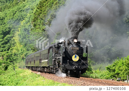 SLやまぐち号　JR山口線　撮影名所　本門前踏　津和野を出発 127400108