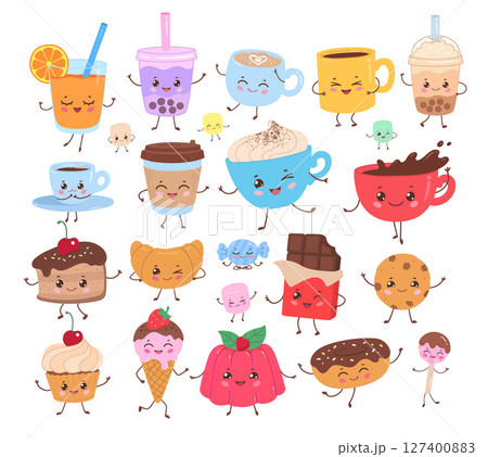 Cute kawaii food and drink characters Cute kawaii food and drink characters 127400883