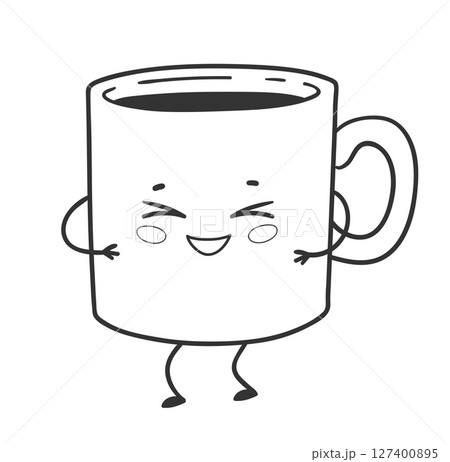 Cute coffee mug smiling in outline style 127400895