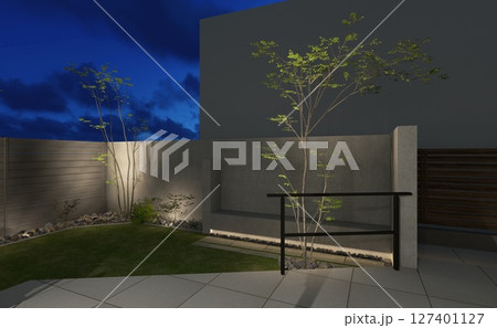 シンプルですっきりとしたモルタルの庭 127401127